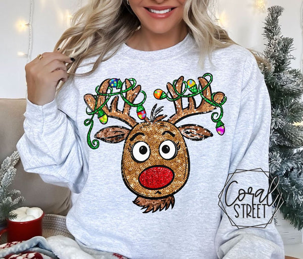 Sequin Reindeer Sweatshirt OR Tee