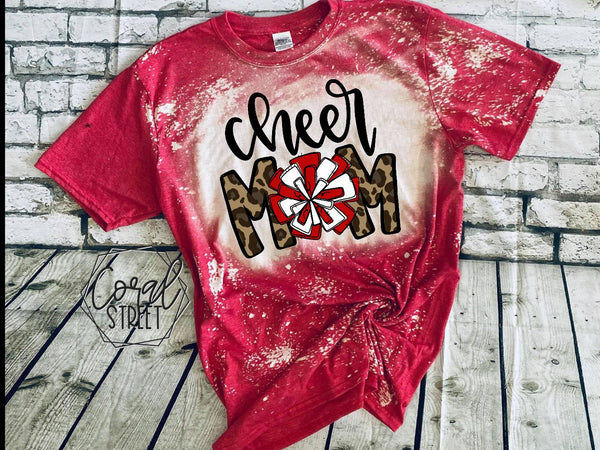 Cheer Mom Red/White Bleached Tee