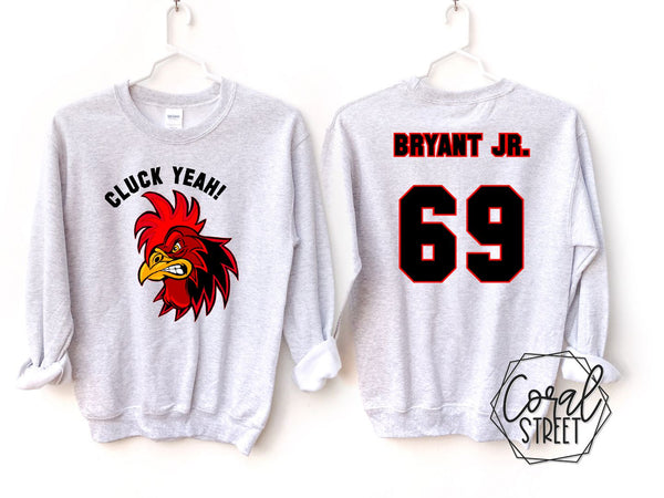 CLUCK YEAH RED COCKS CREWNECK or Bleached Tee