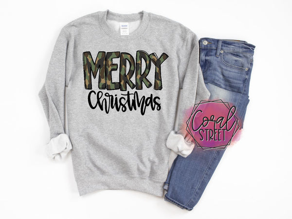 Camo Merry Christmas (YOUR CHOICE of Sweatshirt, Tee, or Raglan)