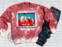 Merry Christmas, Happy Holidays Bleached Crewneck OR Tee (TAT 10-15 business days)